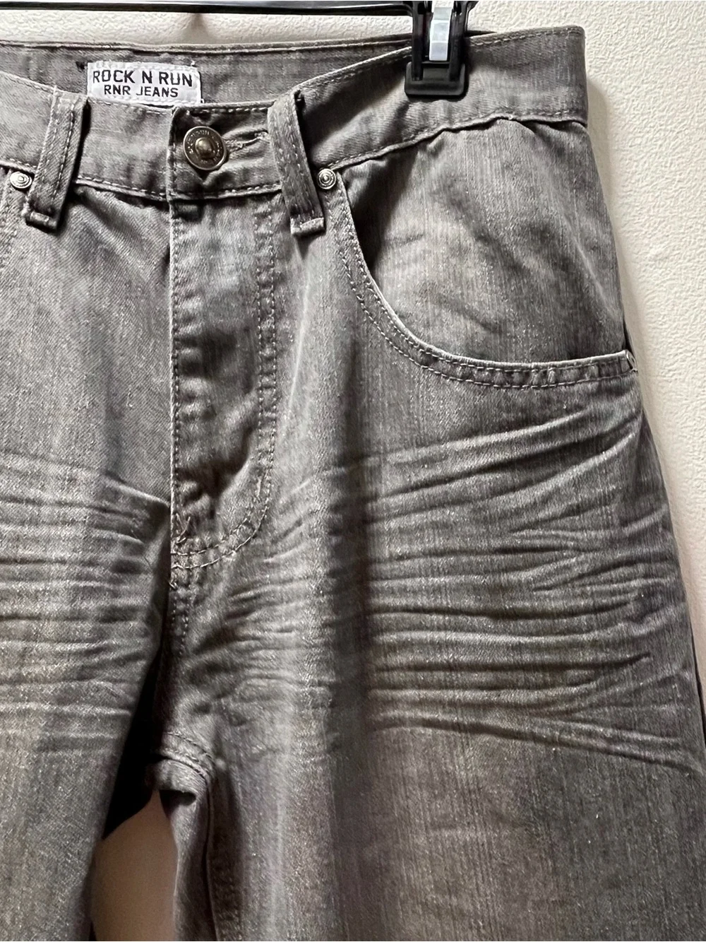 Rock N Run Y2K Vintage Skater Grunge Straight Leg Men’s Jeans, 32x32, Gray Black